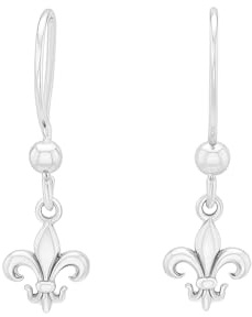 TALISMAN JEWELLERY Boucles d'oreilles en Argent Sterling 925 avec Fermoir à Crochet - Fleur de Lys (20 MM de pièce + 15 MM de fermoir)
