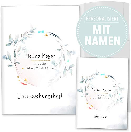 OLGS Hülle für U-Heft + Impfpass 3-teiliges Set Amazing Aquarell/Untersuchungsheft- und Impfpasshülle, Babyparty Geschenk mit Namen (Uheft Set personalisiert, Aquarell-02)