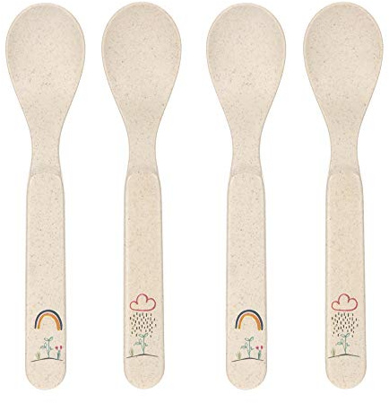 LÄSSIG Barnskedar set (4 delar) melamin BPA diskmaskin och mikrovågsugn sked set trädgårdsutforskare, flerfärgad