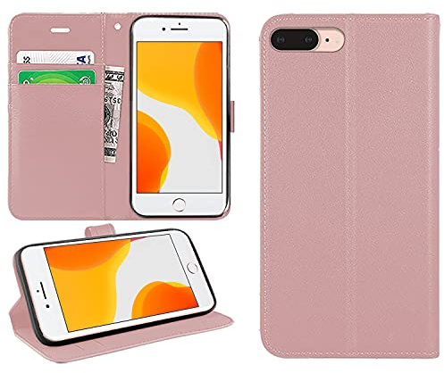 Flip Wallet Case for iPhone 7 Plus/8 Plus with Card Holder, Magnetic Closure, Kickstand, PU Leather Phone Case Cover 5.5 Inch (Rose Gold)