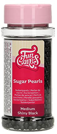 FunCakes Perles en Sucre Moyennes Noir Brillant: sprinkles gâteau, bon goût, parfaites pour la décoration de gâteaux, perles de sucre comestibles. 80 g.