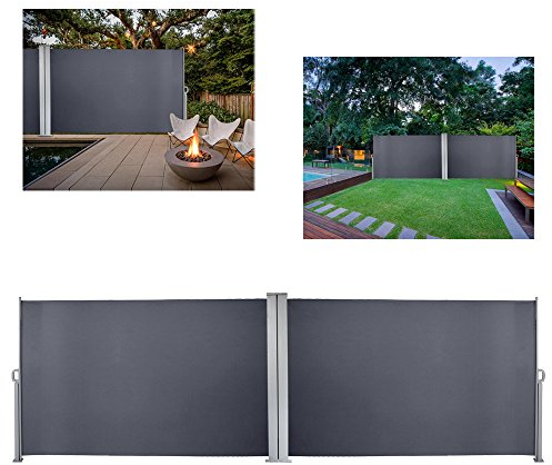Rotemion Doppelseitenmarkise ausziehbar - 180 x 600 cm Anthrazit Seitenmarkise TÜV geprüft UV Reißfestigkeit seitlicher Sichtschutz sichtschutz für Balkon Terrasse ausziehbare markise