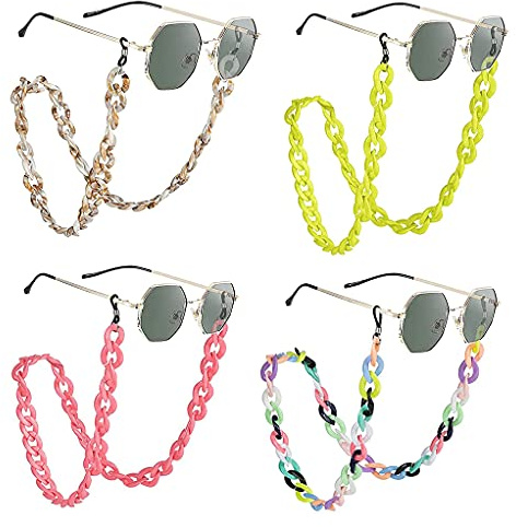 LIPIODOL 4 Stück Brillen Kette, Mode Acryl Brillen Sonnenbrillen Lesebrille Rutschfeste Kette, Anti Rutsch Elegant Retro Brillenkette