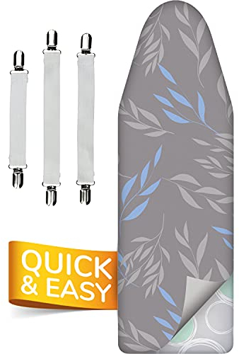 Super Soft Turbo-Bügelbrettbezug 120x40, Made in Germany, ÖKOTEX Baumwoll-Polsterung, schneller mit Thermoreflexion, 5 Größen, EasyFit+Spanner, L Fläche 115-120x35-40cm