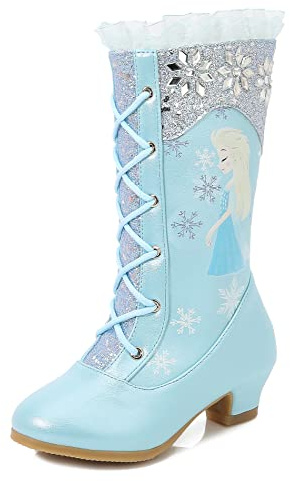 Monissy Ragazza Chic Stivali Suola Alta Morbida Pelliccia Inverno Stivali Neve Principessa Elsa Neve Cristallo Stampa Paillettes Fibbia Caviglia Fiocco Halloween Natale Blu 31