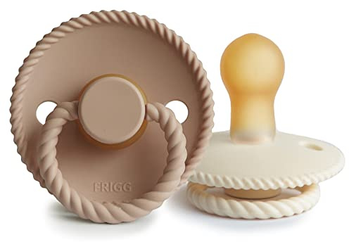 FRIGG Rope confezione da 2 ciucci | Ciuccio in lattice | Prodotto in Danimarca | Senza BPA | Tettarella simmetrica a ciliegia | (Cream/Croissant, Taglia 1 (0-6 Mesi))