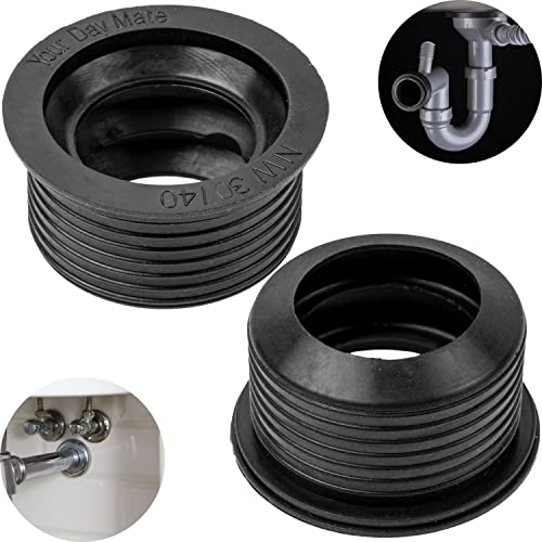 Siphon Rubber Sleeve, 2 Pieces, Made of Rubber, NW 30/40, for DN40 HT Drain Pipe Inside Ø 40 mm and 1 ¼ Siphon Pipe Outside Ø 28-32 mm, Rubber Nipple with Ø 45 mm Stop, 25 mm Long Siphon Seal