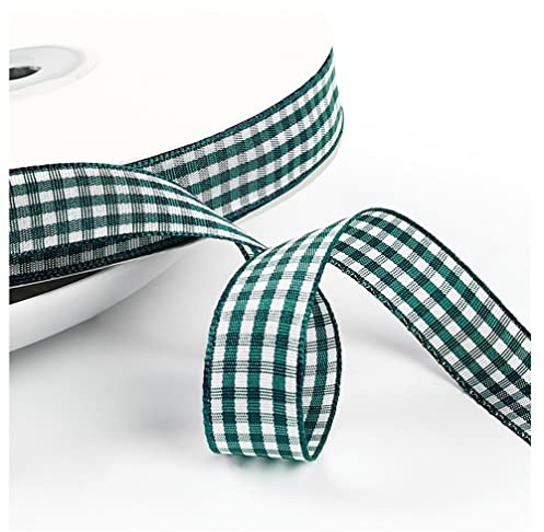 Egurs Kariert Geschenkband 45M/roll Gingham Band Vichy Dekoband Stoffband Bastelband Büffelband Ribbon für Geschenk Verpacken, Partydeko, Hochzeit Weihnachten Dekoration dunkelgrün 10mm