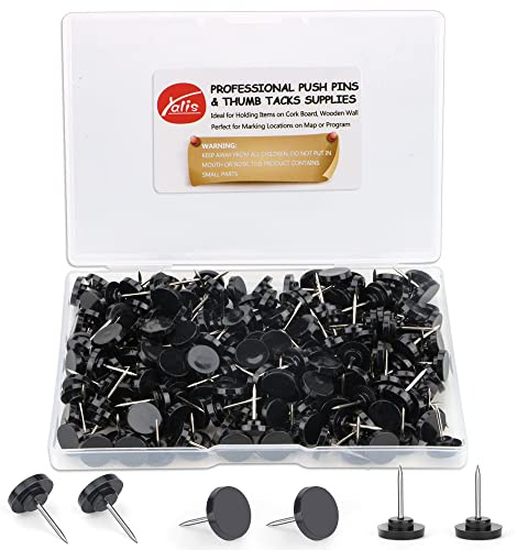 Push Pins 200-count Flat Black Thumb Tacks Steel Point and Plastic Head for Corkboard and Wooden Photo Wall