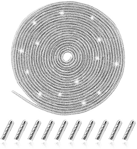 YaeYur 6 Yards Rhinestone Rope Laces with 20PCS Metal Aglets for Shoelaces Rhinestone Glitter Shoelaces Crystal Shoe Laces Bling Hoodie Drawstring for DIY Sweatpants Sneakers Hoodies Dress (Silver)