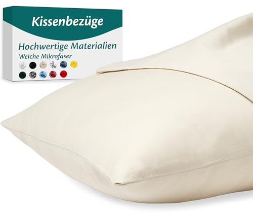 Kissenbezug 40x60 – Mikrofaser Oeko-TEX Zertifiziert – Beige – 2er Set Kopfkissenbezug für Kissen 40 x 60 Weich & Atmungsaktiv – Kissenbezüge Hypoallergen Waschbar mit Verdecktem Reißverschluss