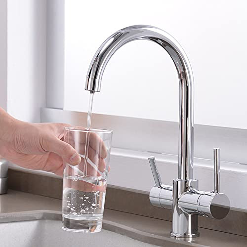 Chrome Dual Handle Filtered Crane for Kitchen, 360 Rotation Water Filter Tap Three Ways Sink Mixer Kitchen Faucet,Chrome