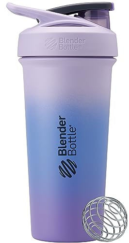 BlenderBottle Strada Sleek Shaker Cup Insulated Stainless Steel Water Bottle with Wire Whisk, 740ml, Lavender Ombre