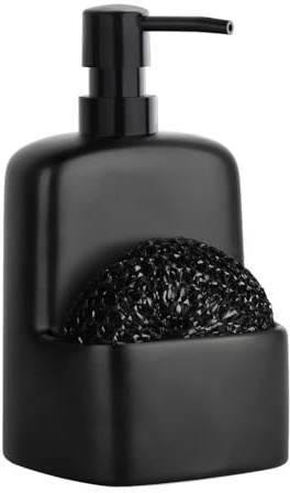 Autumnlife Soap Dispenser with Sponge Holder, 2-in-1 Dish Dispenser Pump Bottle, Refillable Liquid Soap Dispenser for Kitchen Sink, Bathroom Countertop Storage Organizer, Matte Black