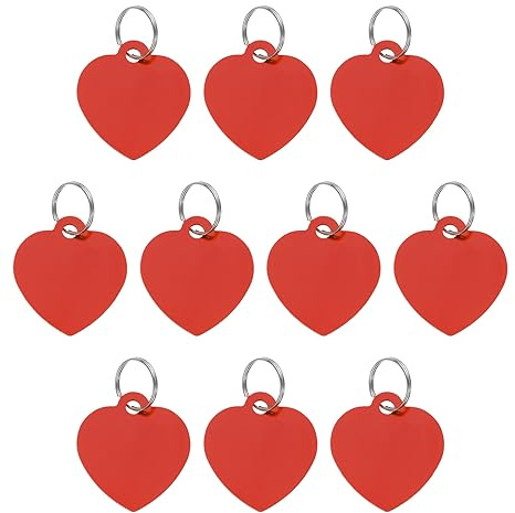 QUARKZMAN Haustier ID Kennzeichen Metall Gravur Schilder Herz-Form Hund Ausweisschild Rot Leere Etiketten mit Schlüsselringen für Haustier Hund Katze Stanzen Anhänger Dekoration 10 Pack