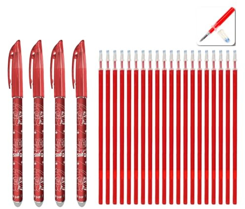 Generico 24-teiliges Löschbare Gelstifte Set: 4 Rote Stifte + 20 Rote Ersatzminen – 0,5mm Bullet-Spitze – +20% mehr Tinte – Kompatibel mit Legami – Biologisch abbaubare Verpackung