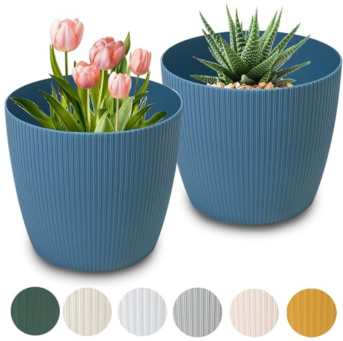 PECZEKO Blomkruka matta, planteringskruka av ytterkruka plast dekorativ kruka för, stora växter 2 x blomkrukor set, blomkruka örtkruka, (2-pack) blå, ø 30 cm