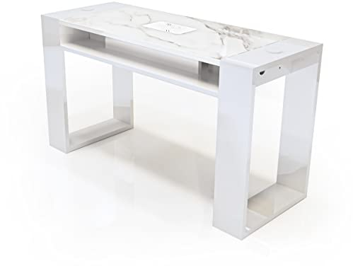 Nageltisch für professionelle Maniküre, mit Nagelabsaugung, 140 x 73 x 50 cm, Modell Astra Simple 140 cm (weiß marmoriert + 300 Staubsauger)