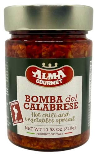 Alma Gourmet Bomba Calabrese Imported From Italy - Spicy Hot Calabrian Chili Peppers and Mixed Vegetables Spread - Italian Hot Sauce Spread - 10.9oz (310g)
