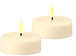 ReWu LED Teelicht 2er Deluxe Homeart, Indoor LED-Teelicht mit realistischer Flamme, warmweißes Licht - Creme Großes Teelicht
