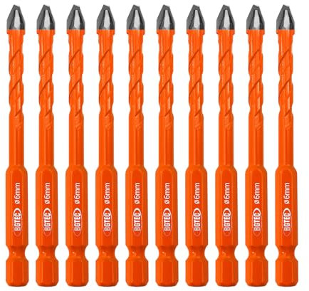 BGTEC Trapano eccentrico a spirale Set di punte 10pcs 6mm Punta in metallo duro per legno plastica muratura ceramica piastrelle vetro calcestruzzo marmo mattoni
