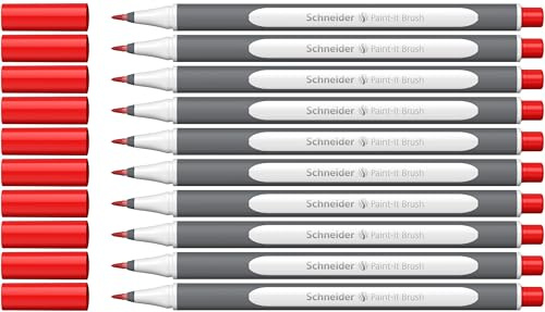 Schneider Brushpen Paint-It 070 - Pennarelli premium con punta flessibile e colori vivaci per calligrafia, lettering manuale e altro, 10 pezzi, rosso