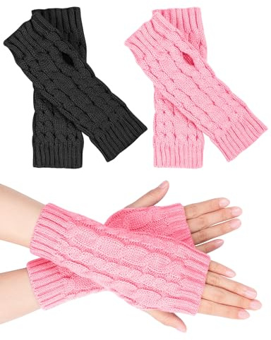 MELLIEX 2 Paar Halb Fingerlose Handschuhe, Damen Pulswärmer Winter Strickhandschuhe Warm Kurzer Halb Handstulpen Unisex