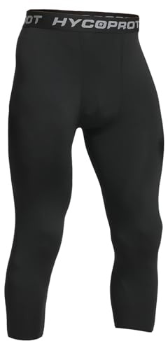 HYCOPROT Hombre 3/4 Pantalones de Compresión Pantalones Deportivos de Compresión Base para Correr Entrenamiento Yoga y Baloncesto con Secado Rápido (Black, L)