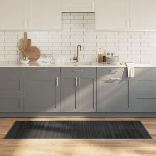 Tidyard Teppich Bambusmatte Wohnzimmerteppich Badezimmerteppich Bambusteppich rutschfest für Wohnzimmer,Läufer Küchenteppich Flurteppich Rechteckig Grau 70x200 cm Bambus