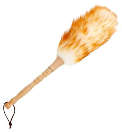 Plumeau en laine d'agneau avec poignée en bois, lavable, doux et moelleux, pour nettoyer la maison, le bureau, les meubles, la voiture