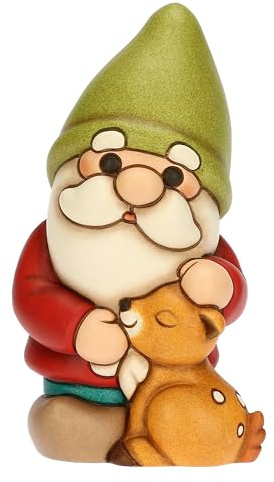 THUN, Gnomo Oliver con Cerbiatto Amy in Ceramica di Alta Qualità, Versione Media, Collezione Inverno Incantato, Statuine da Collezione, Idea Regalo per Natale, 7,4 x 6 x 13 cm