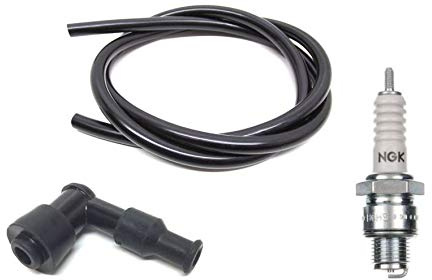 Zündkerzenstecker + Zündkabel + Zündkerze Set passend für Piaggio Vespa Ciao, Boxer, Bravo, Grillo, Si, EC1, V50 N – 90° Stecker, 100 cm Kabel, B6HS Zündkerze