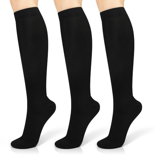 Mugust 3 Paar Kompressionsstrümpfe Damen und Herren Stützstrümpfe Kompressionssocken Stützsocken Reisestrümpfe für Flug Sport Running Radsport (DE/NL/SE/PL, Alphanumerisch, S, M, Regular, Regular)