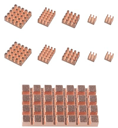 ZDE 11 Stück Kupfer Kühlkörper für Raspberry Pi 5 CPU Kühlung Kühlkörper und M.2 2242 SSD Kühlkörper 32x18x4mm mit wärmeleitender Klebefolie für Raspberry Pi 5 M.2 2242 SSD NVMe