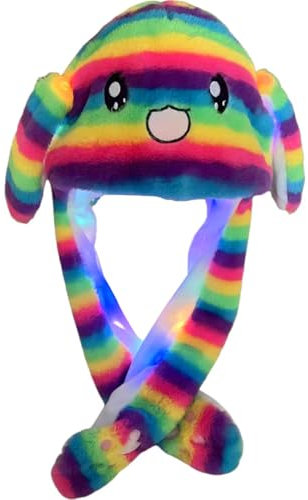 ZOMKIFA LED Leuchtende Ohr bewegende springende Kaninchen Hut Tier Hut Pop Up Ohren Plüsch Bunny Hut Kappe für Frauen Mädchen für Halloween, Weihnachtsfeiern