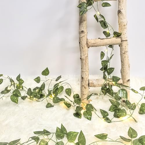 33Ft Fake Foliage Garland with 100 LED Fairy String Lights, Artificial Ivy Leaf Garland Artificial Greenery Ivy Vine Plants Hanging Vine Faux Flowers Decoration for Indoor, Outdoor, Kitchen, Garden