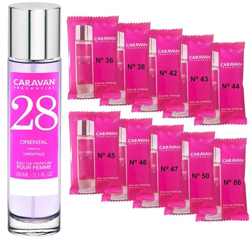 CARAVAN FRAGANCIAS Damenparfüm Nr. 28, 150 ml + Set mit 10 Flaschen mit verschiedenen Damenduften von Caravan, um neue Düfte zu entdecken