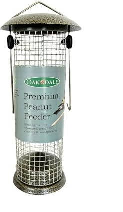 Oakdale Premium Metal Peanut Bird Feeder | Heavy Duty Hanging Wild Bird Feeder | Easy Fill & Clean | Attracts Woodpeckers & Nuthatches | Bird Feeders Hanging Station Garden UK