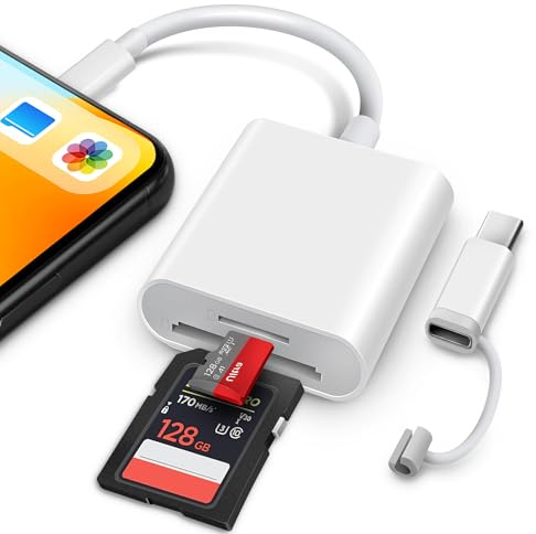BKYMPR Lettore di schede SD per iPhone, iPad, Lightening & USB-C Dual Connector Memory SD Card, supporto schede SD/MicroSD, fotocamera digitale ad alta velocità Trail Game a iPhone Viewer, Plug and