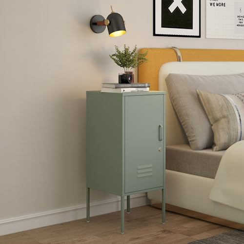 [en.casa] Nachtschrank Hausjärvi Nachttisch 82 x 35 x 35 cm Nachtkästchen Beistelltisch mit 1 Tür Metallschrank Beistellschrank abschließbar Büroschrank Stahl Mintgrün