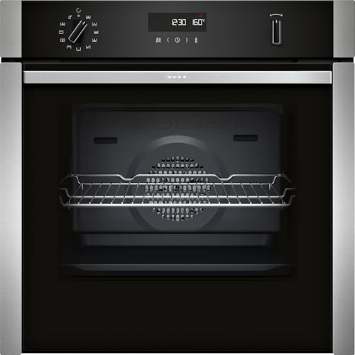 NEFF N50 B6ACH7AN7B Slide&Hide Single Oven, A+ Rated, Black with Steel Trim | Pyrolytic Self-Cleaning with Easy Clean, CircoTherm, 8 functions, electronic, LCD display, Fixed handle