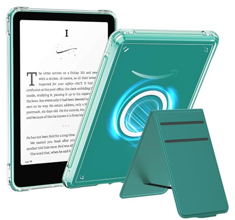 MoKo Ständer Hülle für 7 Kindle Paperwhite 2024 12th Gen & Kindle Colorsoft Signature Edition 2024, Stand-Abdeckung Ultradünnes DIY-Gehäuse mit Drahtlosem Ladegerät, Jade Grün