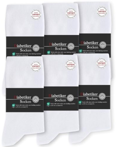 SockWaddles Chaussettes Diabétiques Homme Femme Lot de 6 Paires, 97% Coton, Sans Élastique & Sans Couture, Noir Blanc Gris, Taille 35-50