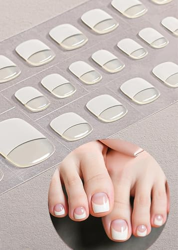 Wahrshei Toe Nagelfolie Selbstklebend UV, Classic French, 26 pcs Gel Nagelaufkleber für Zehennägel