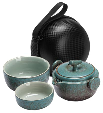 TOPPERFUN Juego de Té de Porcelana Portátil con Tetera y Taza para Viaje, Diseño Japonés Elegante y Práctico para Uso Individual y Obsequio