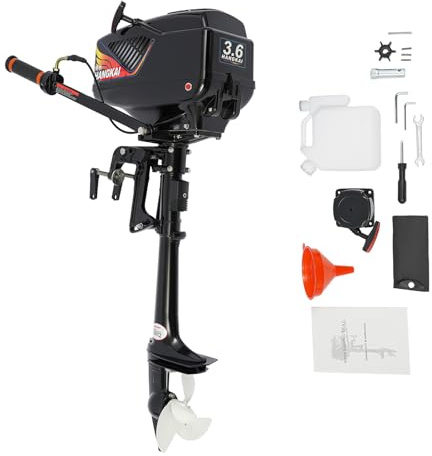 2 Takt Außenbordmotor Benzinmotor, 55cc Schlauchboot mit Motor Aussenborder, 3.6HP Elektromotor Boot mit Trichter und Werkzeugsatz für Aussenborder Außenborderwagen Motorständer