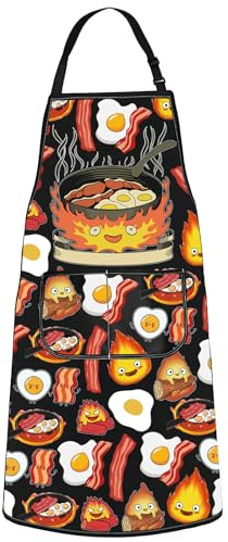 WZMPA Japanese Anime Kitchen Apron Demon Flame Gift Skillet Breakfast Grilling Apron Cartoon Merch (Bacon & Eggs Ap)