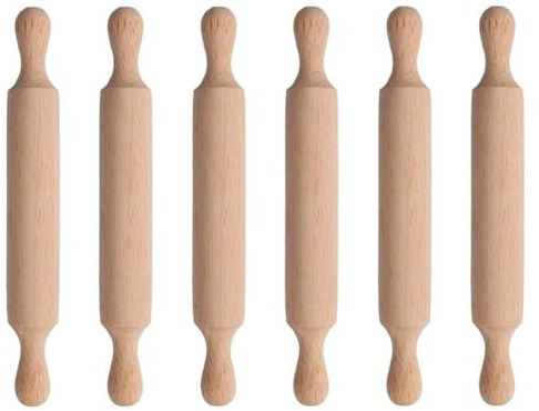 Mini-Nudelholz aus Holz, 6 Stück Nudelhölzer für Kinder, 14 x 2 cm, Mini-Nudelholz aus Holz zum Abflachen von Modelliermasse