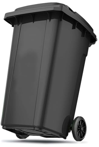 Pattumiera da esterno con coperchio, ruote e manico antiscivolo, perfetto per terrazze, cucine, eventi e uso esterno (colore nero, 120 L)
