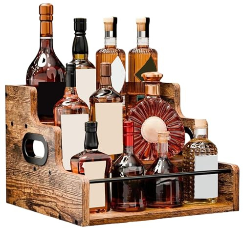 CGACCSD Flaskhylla för bar, kaffe sirap organisatör ställ | Vintage träförvaring i 3 nivåer för klubb whisky sirap kaffe